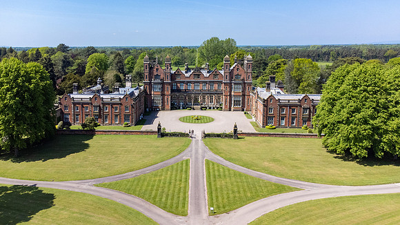 Drone Wedding Photography in Cheshire: Aerial View of Capesthorne Hall